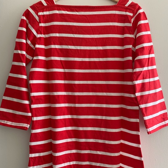 Red stripped 3/4 length boat neck top . 100% cotton . - Picture 3 of 8